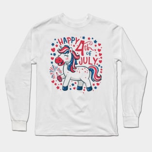 Happy 4th of July USA American Flag with Funny Unicorn Long Sleeve T-Shirt